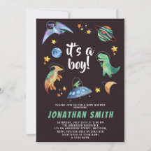 Es una fiesta de baby shower de galaxia de dinosau