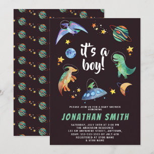Invitación Es una fiesta de baby shower de galaxia de dinosau