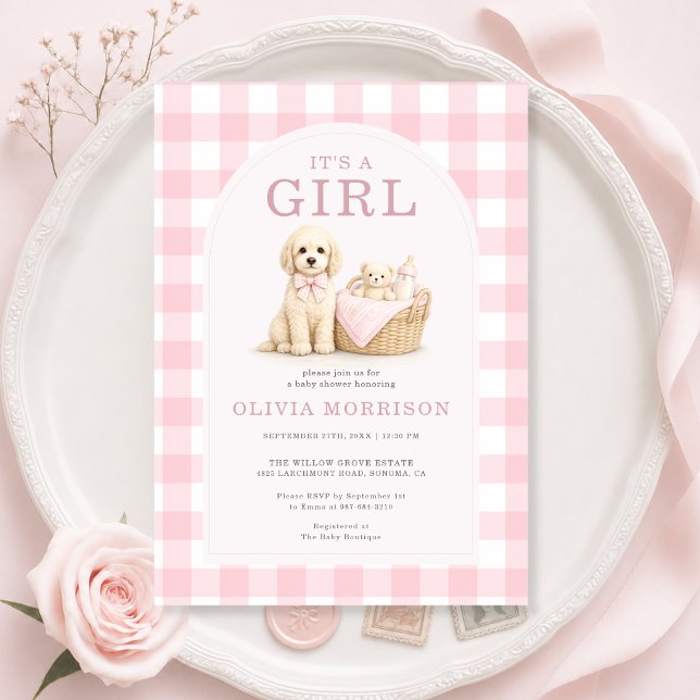 Invitación Es una fiesta de bebé de perrita de cuadros (Subido por el creador)