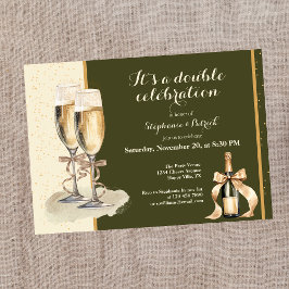 Invitación Es una fiesta de champán dorado de doble celebraci