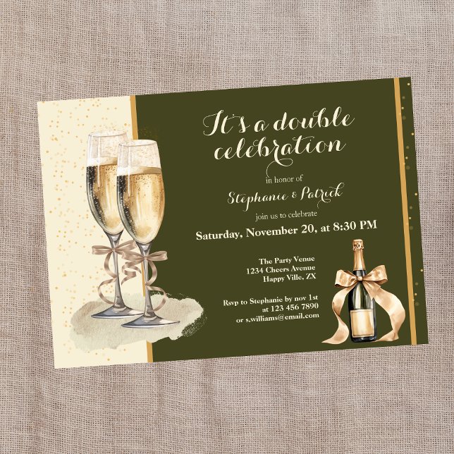Invitación Es una fiesta de champán dorado de doble celebraci (Subido por el creador)