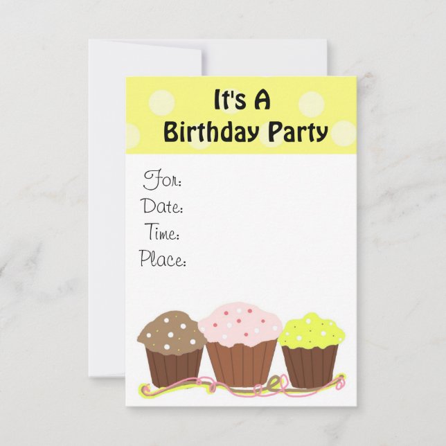 Invitación Es una fiesta de cumpleaños con cupcakes (Anverso)