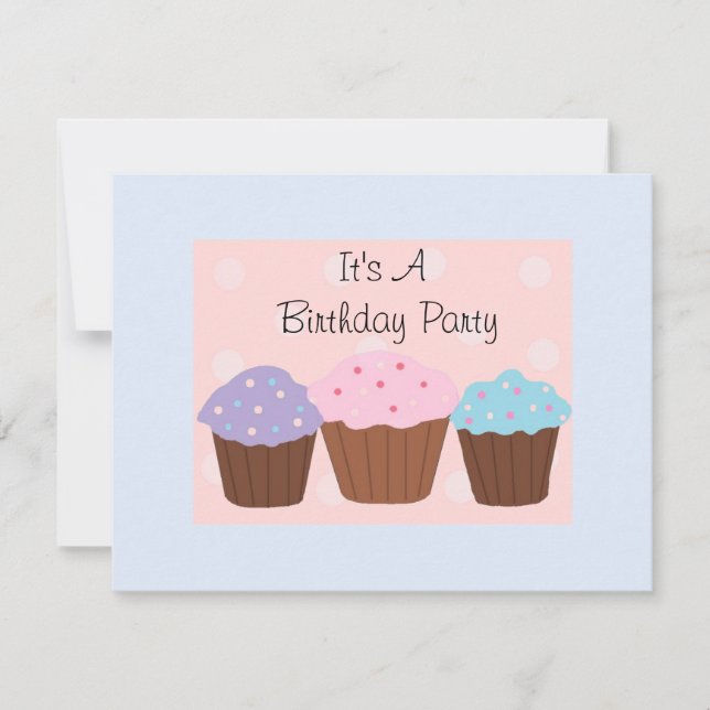 Invitación Es una fiesta de cumpleaños con cupcakes (Anverso)