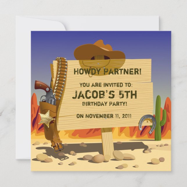 Invitación ¡Es una fiesta de cumpleaños de Cowboy! (Anverso)