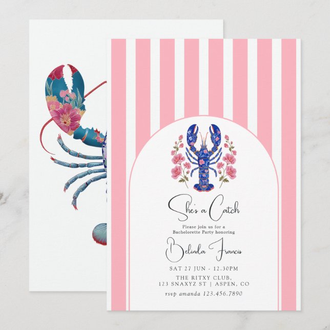 Invitación Es una Fiesta de Soltera Costera de Langosta She's (Anverso / Reverso)