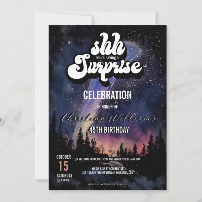Invitación  Es una Fiesta Sorpresa | Noche Estrellada (Anverso)