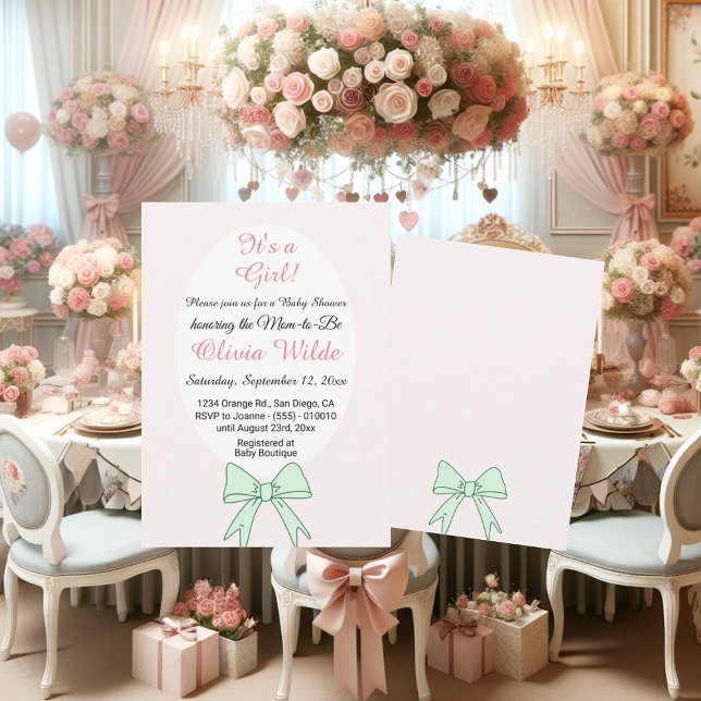 Invitación Es una flor verde Chica para un Baby Shower (Subido por el creador)