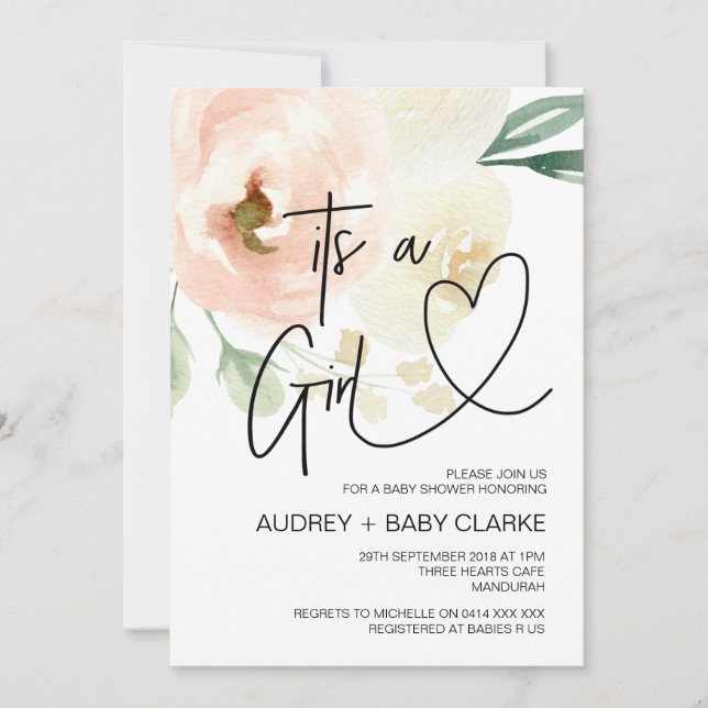 Invitación Es una floral Chica de Recién nacido Fiesta de Bab (Anverso)