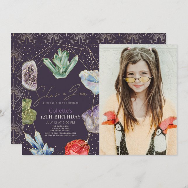 Invitación Es una foto de cumpleaños de Gem Crystals Gemstone (Anverso / Reverso)