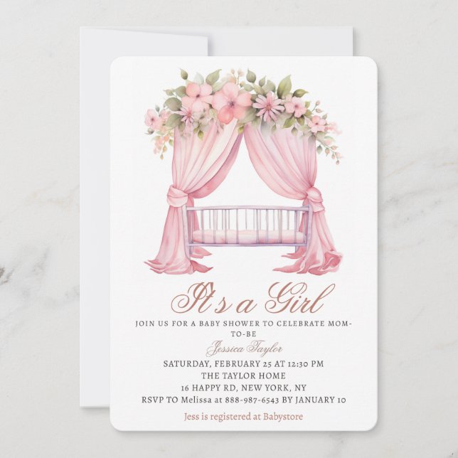 Invitación Es una guardería de niña flores rosadas de primave (Anverso)