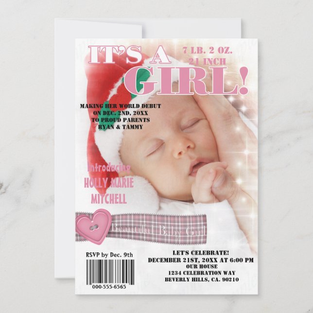 Invitación Es una hermosa portada de la revista Baby Girl (Anverso)