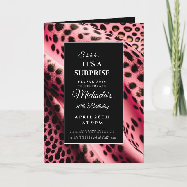 Invitación Es una impresión sorpresa, un leopardo rosa, un fi (Anverso)