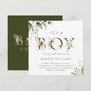 Invitación Es una letra botánica de Boy Floral Baby Shower