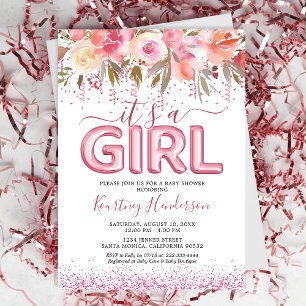 Invitación Es una lluvia de flores rosadas para la niña