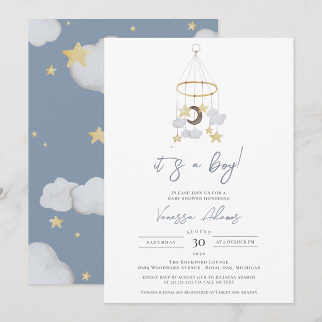 Invitación Es una luna de niño y estrena una ducha de guarder (Anverso / Reverso)