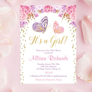 Invitación Es una mariposa elegante de oro púrpura chica