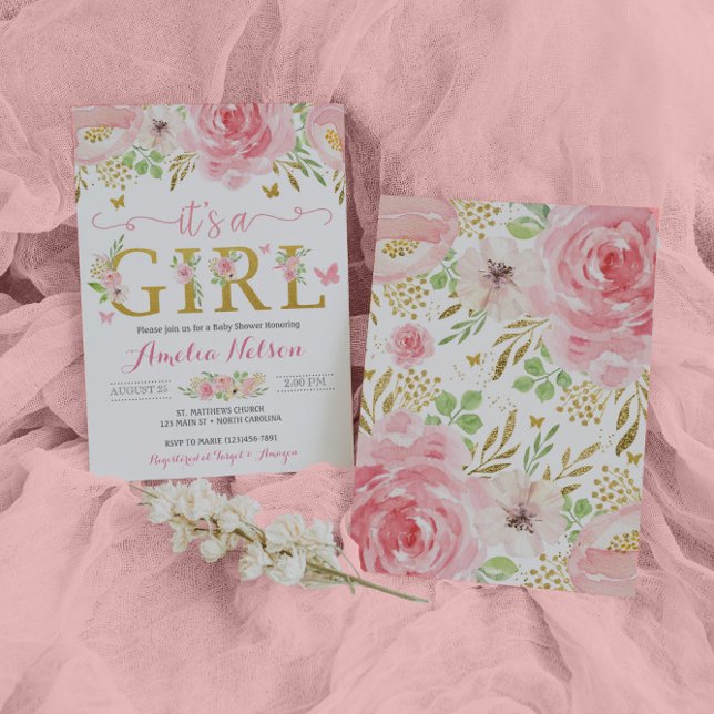 Invitación Es una mariposa floral del chica que Baby Shower (Subido por el creador)