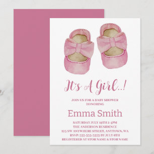 Invitación Es una niña Aquarela Zapatos de bebé lindos Baby S