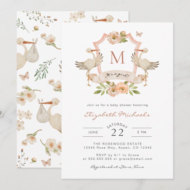 Invitación ¡Es una niña! Baby Shower (Anverso / Reverso)