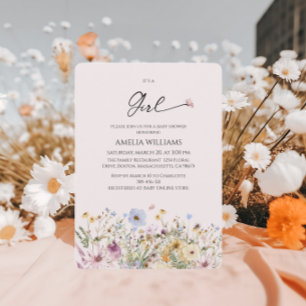 Invitación Es una Niña Baby Shower Floral Suave Rosa