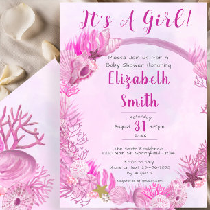 Invitación Es una niña bajo el mar Dulce fiesta de bebé rosa