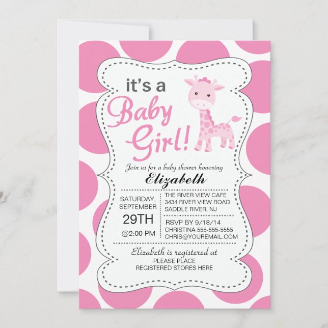 Invitación Es una niña bebé Chicas de la jirafa rosa Baby Sho (Anverso)