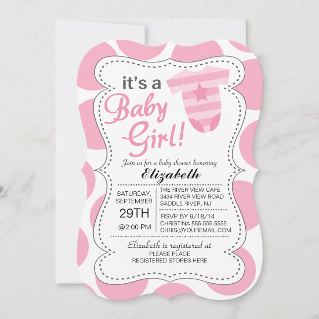 Invitación Es una niña bebé Chicas de traje bodysuit Baby Sho (Anverso)