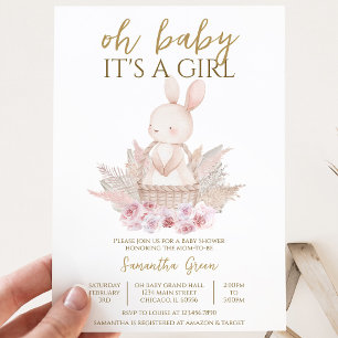 Invitación Es una niña Boho Bunny Baby Shower