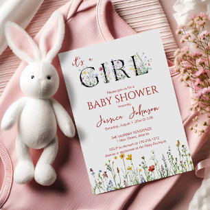 Invitación Es una niña con flores de primavera Baby Shower