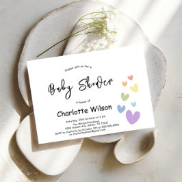 Invitación ¡Es una niña! Corazones Lindos y Coloridos para un