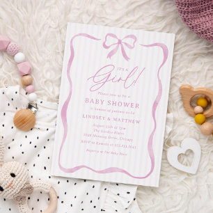 Invitación Es una niña Cumpleaños con lazo rosa