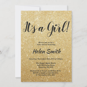 Invitación Es una niña Cumpleaños de bebé con brillo dorado