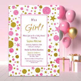 Invitación Es una niña Cumpleaños de bebé con confeti rosa