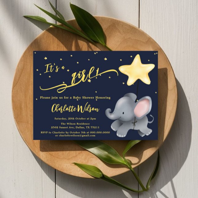 Invitación ¡Es una niña! Cumpleaños de elefante bebé (Subido por el creador)