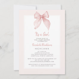 Invitación Es una niña Cumpleaños de lazo rosa Coquette Elega