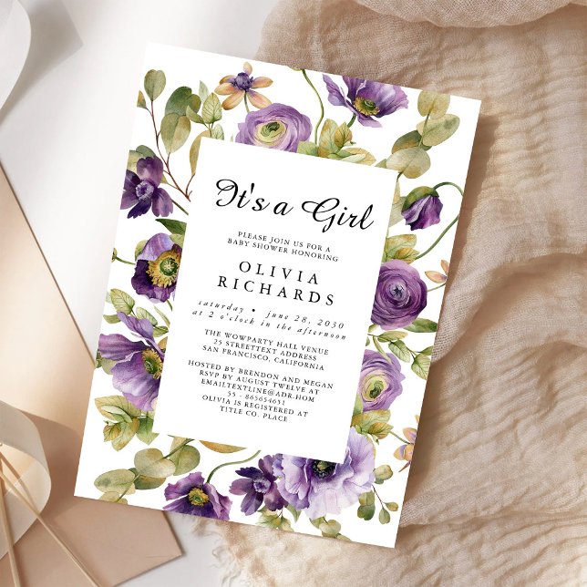 Invitación Es una niña Cumpleaños Floral de flores silvestres (Subido por el creador)