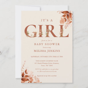 Invitación Es una niña Cumpleaños Floral Rústico Carta Otoño