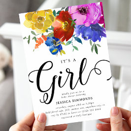 Invitación Es una niña Cumpleaños Florales Brillantes y Audac