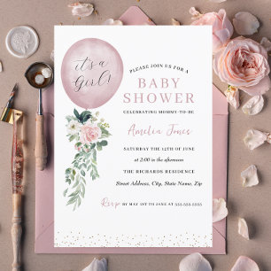 Invitación Es una niña Cumpleaños Globo Rosa