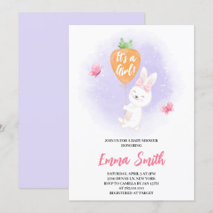Invitación Es una niña Dulce Cumpleaños de Conejo Baby Shower