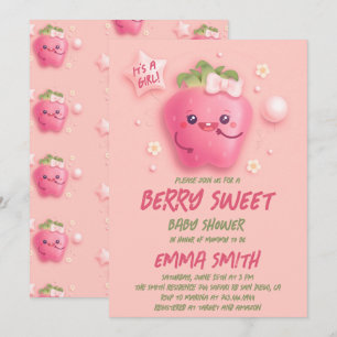Invitación Es una niña, dulce fresa, baby shower de bayas