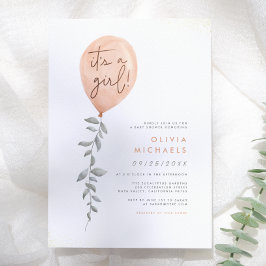 Invitación Es Una Niña Eucalipto Verdor Globo Baby Shower