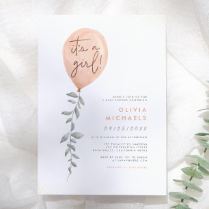 Invitación Es Una Niña Eucalipto Verdor Globo Baby Shower