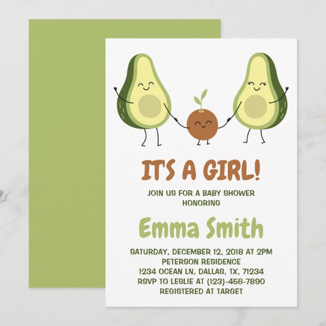 Invitación Es una niña Fiesta de Bebé Plaid Avocado Lindo (Anverso / Reverso)