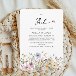 Invitación Es una niña Fiesta Wildfloral Pastel para el Bebe