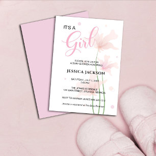 Invitación Es una niña Flores suaves de color rosa pálido