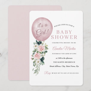 Invitación Es una niña globo rosa Baby Shower