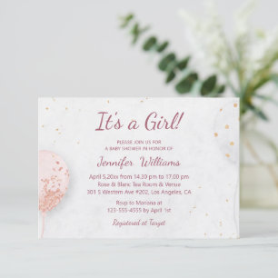 Invitación es una niña, globos rosados baby shower minimalist