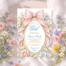 Es una niña, lazo floral rosa, baby shower coquett