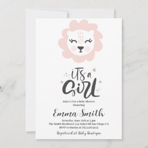 Invitación Es una niña León Rosa Baby Shower